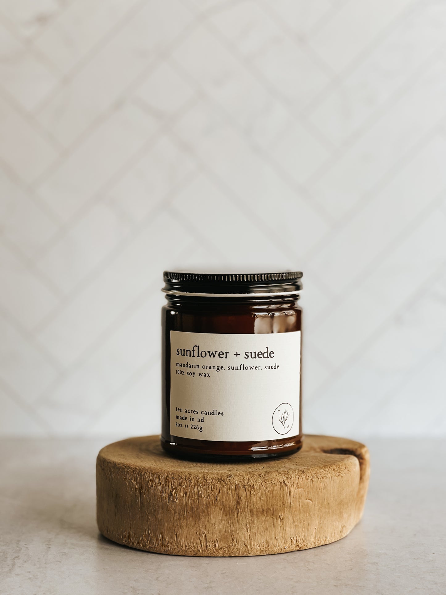 Sunflower + Suede // 8oz soy candle